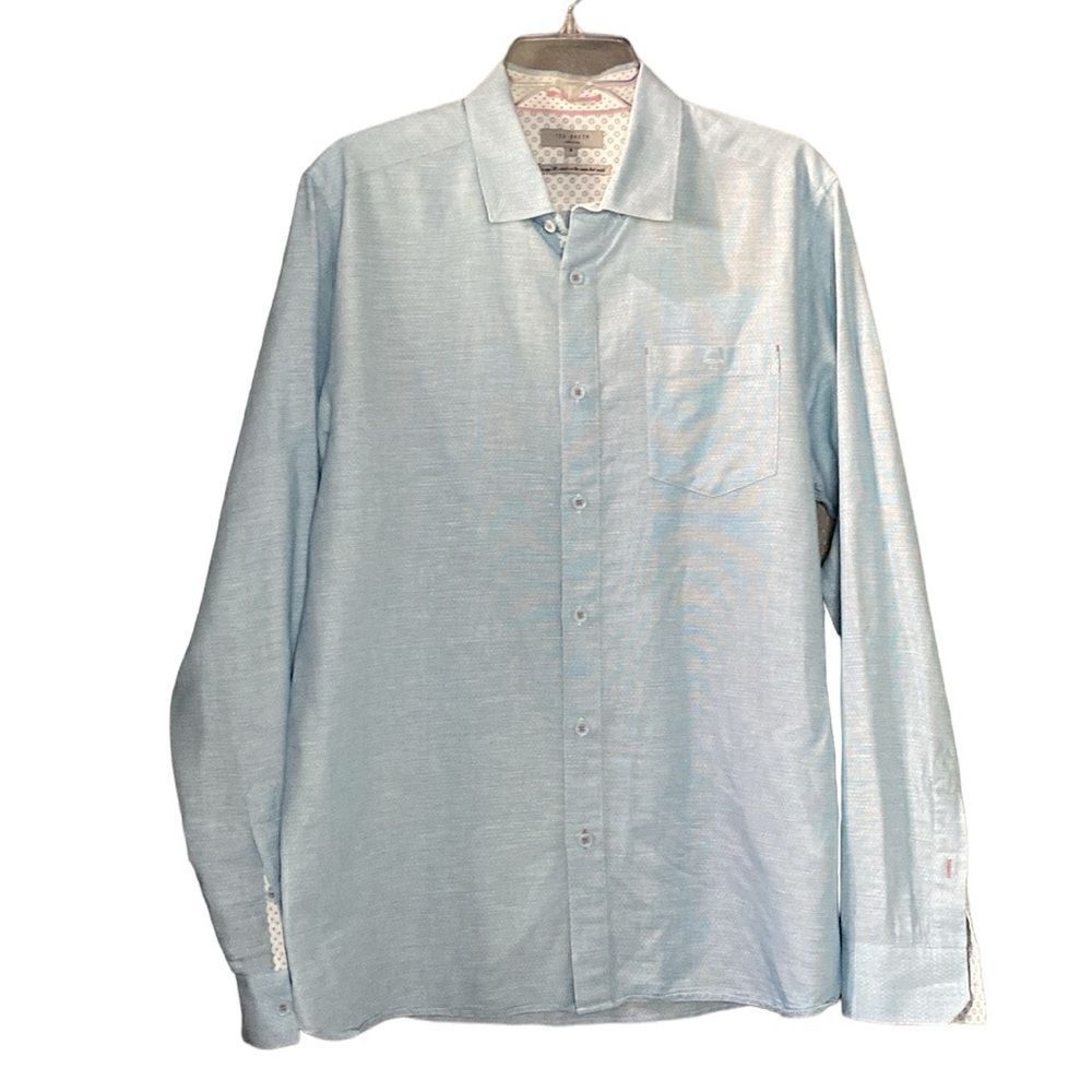 Ted Baker London Men’s Remark Linen Blend Button Down Shirt Blue
